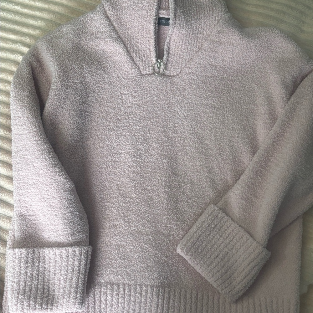 Women's Winter Long Sleeve 1/4 Zipper V Neck Loose Fuzzy Knitted sweater